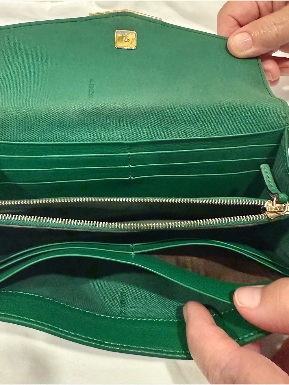 Fendi 2Jours Continental Leather Wallet Envelope Style In Taupe/Green